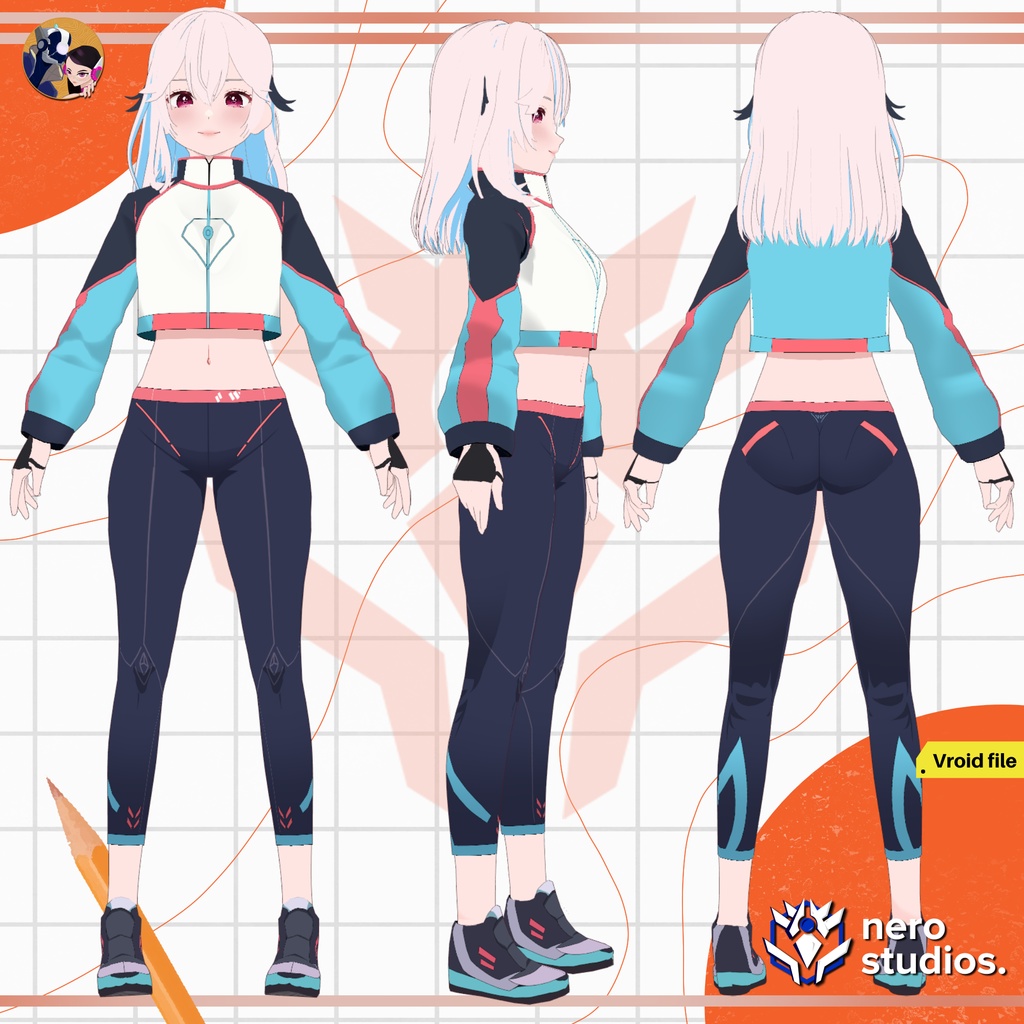 RUNNING SPORTWEAR SCIFI OUTFIT COSTUME SEXY BODYSUIT FUTURISTIC CUTE BRIGHT COLORS (VROID FILE) / ランニング スポーツウェア SF 衣裳 セクシー ボディスーツ 未来的 未来的 かわいい