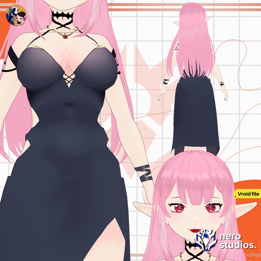 HALLOWEEN VROID MODELS, VAMPIRE GIRL, SEXY FAIRY, DEMON SUCCUBUS HORNED, ELF ELEGANT GOTHIC BLACK DRESS, DARK, VAMPIRE GOTHIC BLONDE GIRL / ハロウィンセット ハロウィン 吸血鬼 女の子 セクシー 妖精 悪魔 角のある ゴシック 黒 ドレス