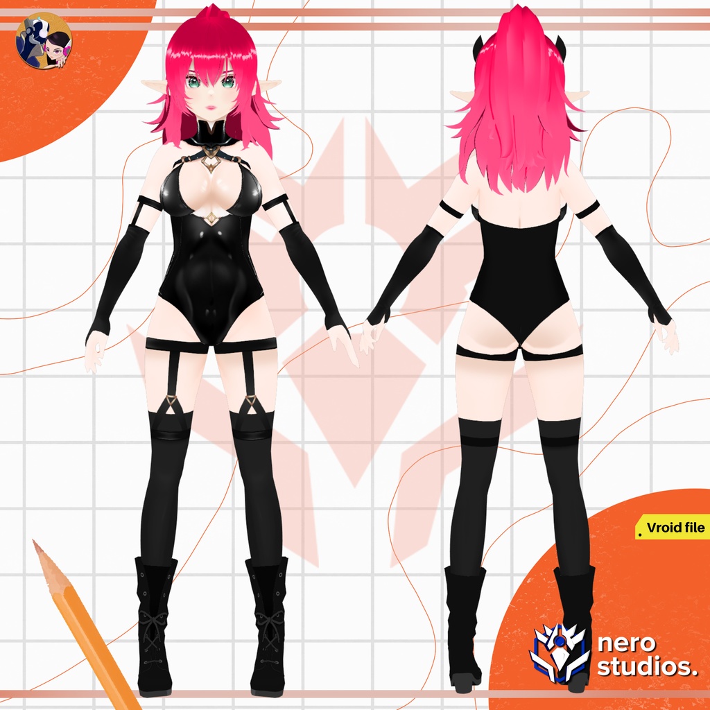 HALLOWEEN VROID MODELS, VAMPIRE GIRL, SEXY FAIRY, DEMON SUCCUBUS HORNED, ELF ELEGANT GOTHIC BLACK DRESS, DARK, VAMPIRE GOTHIC BLONDE GIRL / ハロウィンセット ハロウィン 吸血鬼 女の子 セクシー 妖精 悪魔 角のある ゴシック 黒 ドレス