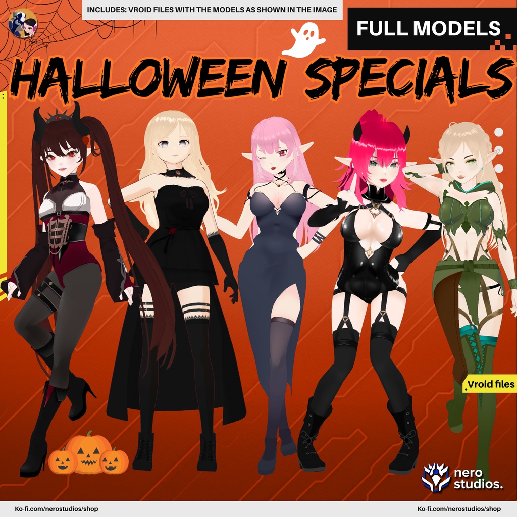 HALLOWEEN VROID MODELS, VAMPIRE GIRL, SEXY FAIRY, DEMON SUCCUBUS HORNED, ELF ELEGANT GOTHIC BLACK DRESS, DARK, VAMPIRE GOTHIC BLONDE GIRL / ハロウィンセット ハロウィン 吸血鬼 女の子 セクシー 妖精 悪魔 角のある ゴシック 黒 ドレス