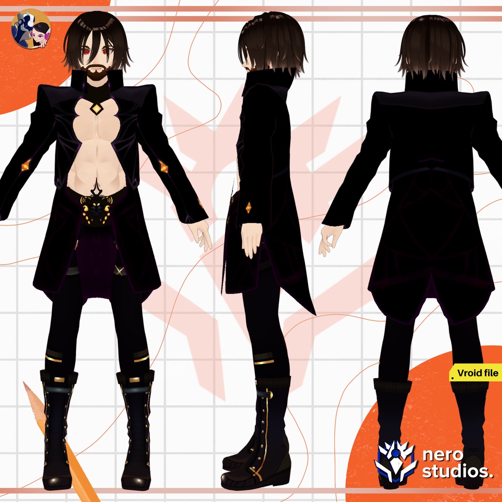 HALLOWEEN VROID MODELS, VAMPIRE MALE, VAMPIRE GOTHIC STYLE, VAMPIRE HUNTER LEATHER, WIZARD MALE, ELF GOTHIC BLACK OUTFIT, DARK / ハロウィン ヴァンパイア 男 ゴシック 暗い ハンター レザー 黒 ウィザード エルフ 悪魔 レッドアイズ