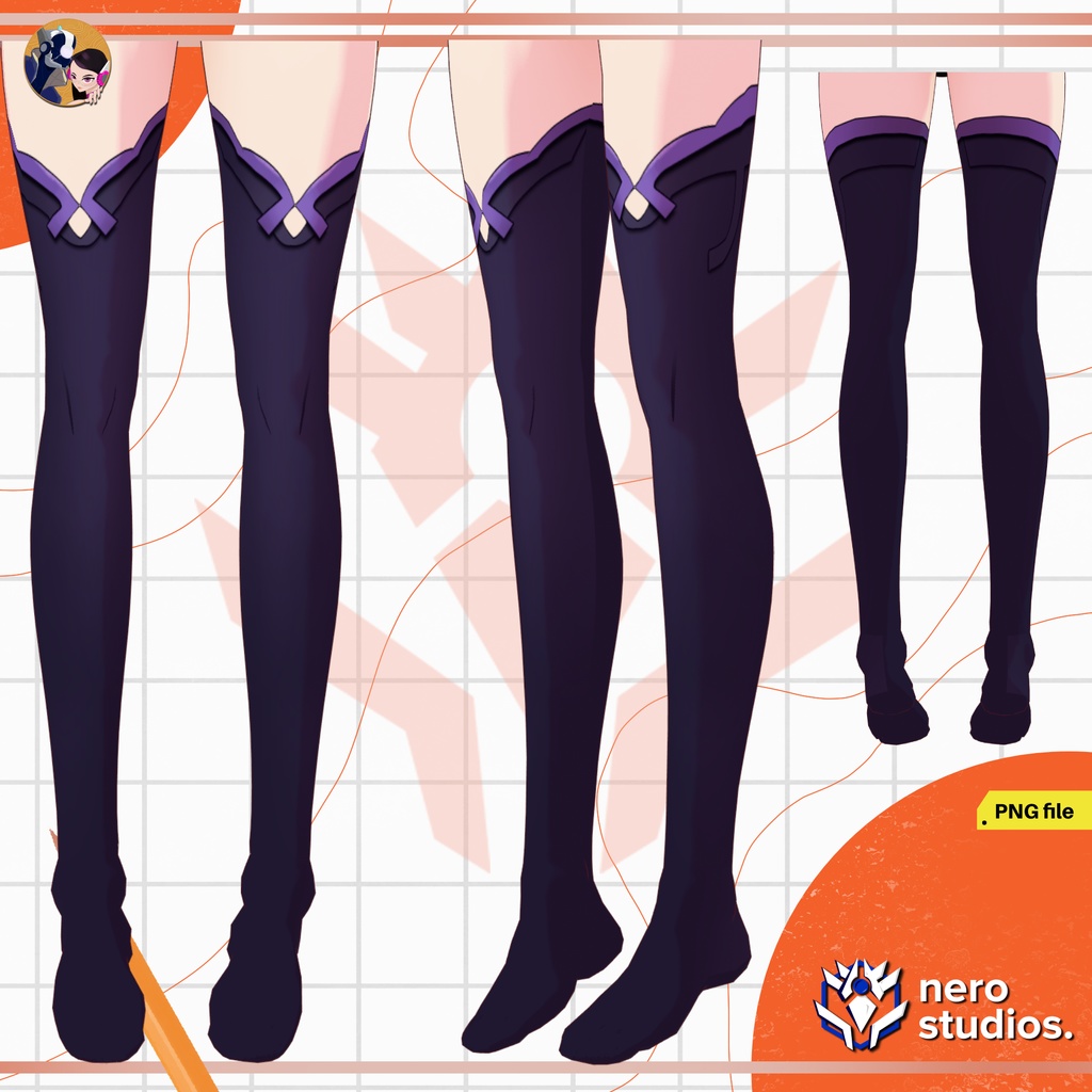 VROID CLOTHING, VTUBER OUTFIT / VTUBER CUTE OUTFIT / VROID STOCKINGS / VTUBER STOCKINGS, VROID TEXTURES SET / 可愛い ストッキング ソックス ファンタジー 黒 ハイタイツ 【VRoid用】タイツ&ソックスセット ストッキング ソックス ゴシック