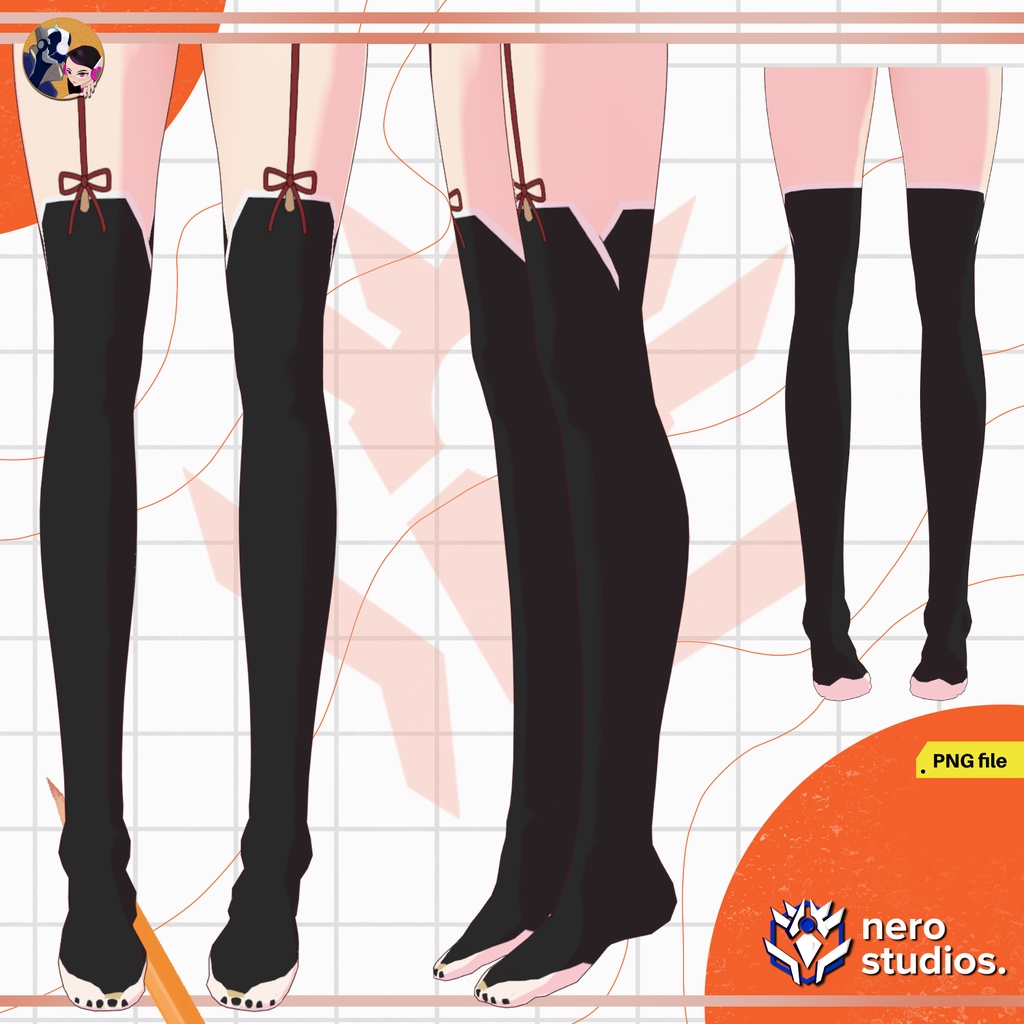 VROID CLOTHING, VTUBER OUTFIT / VTUBER CUTE OUTFIT / VROID STOCKINGS / VTUBER STOCKINGS, VROID TEXTURES SET / 可愛い ストッキング ソックス ファンタジー 黒 ハイタイツ 【VRoid用】タイツ&ソックスセット ストッキング ソックス ゴシック