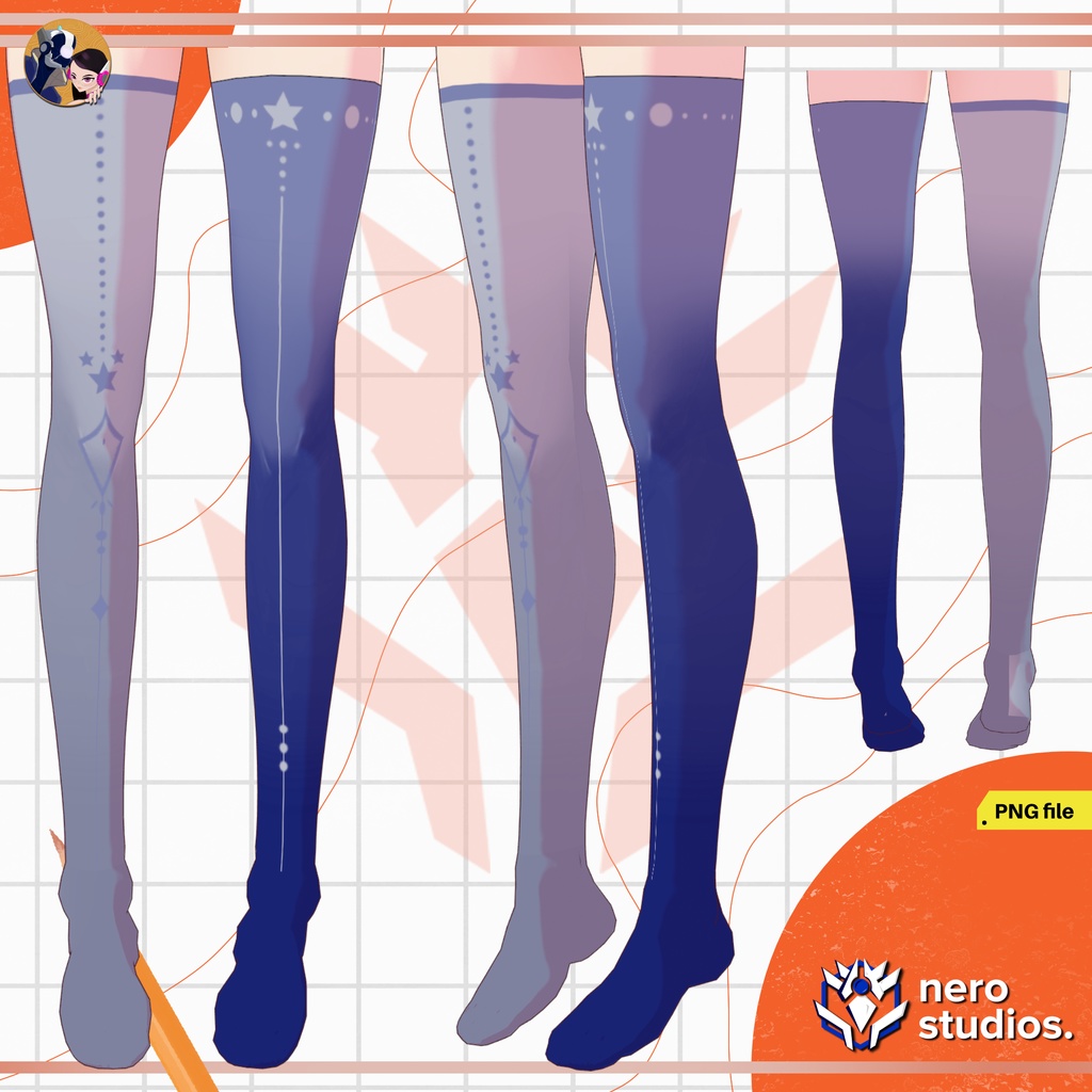 VROID CLOTHING, VTUBER OUTFIT / VTUBER CUTE OUTFIT / VROID STOCKINGS / VTUBER STOCKINGS, VROID TEXTURES SET / 可愛い ストッキング ソックス ファンタジー 黒 ハイタイツ 【VRoid用】タイツ&ソックスセット ストッキング ソックス ゴシック