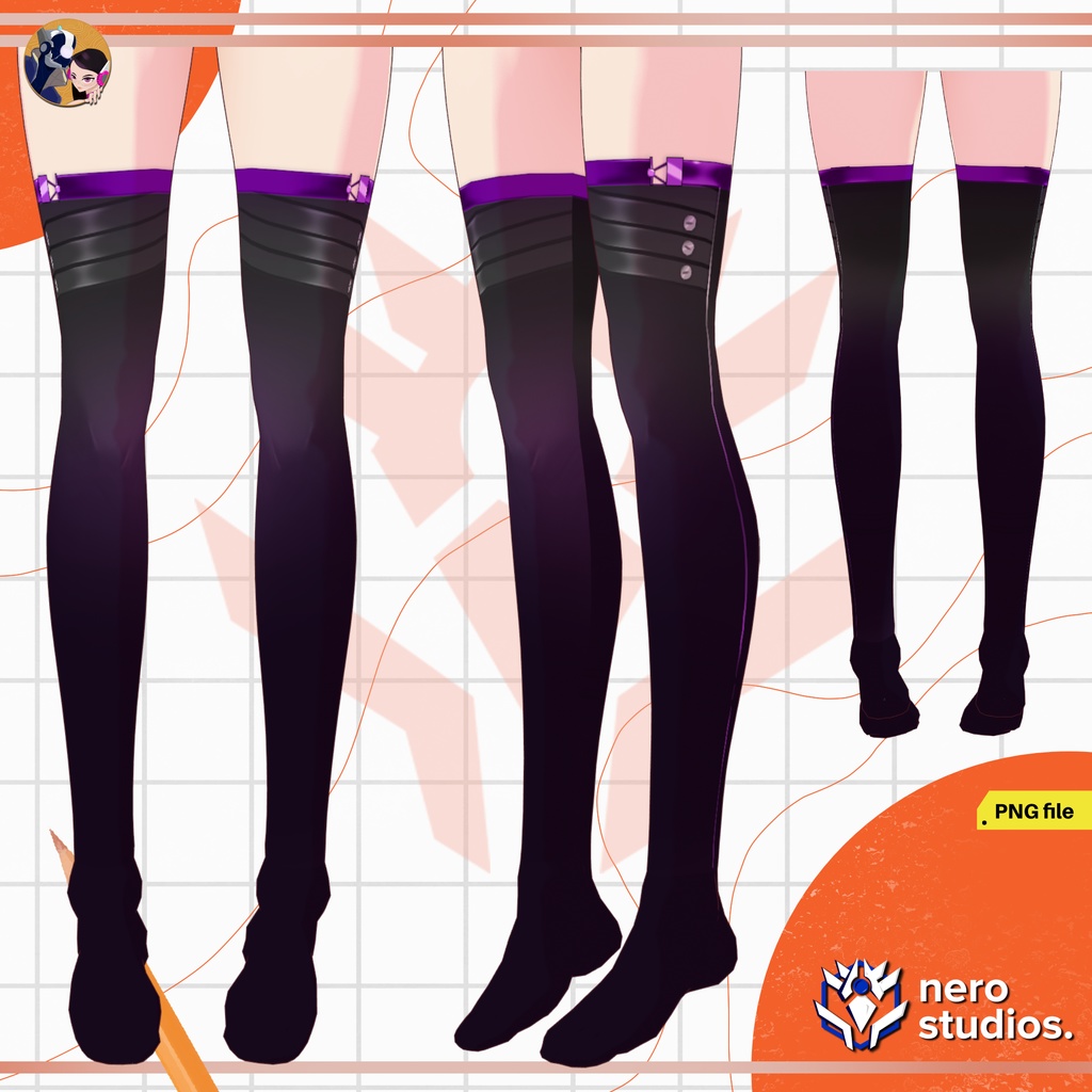 VROID CYBERPUNK STOCKINGS, VTUBER GOTHIC STOCKINGS, HALLOWEEN SET, DARK BLACK SOCKS, VROID CLOTHING, VTUBER OUTFIT/ハロウィンセット 可愛い ゴシック ストッキング ソックス ファンタジー 黒 ハイタイツ VRoid用 タイツ&ソックスセット ストッキング ソックス
