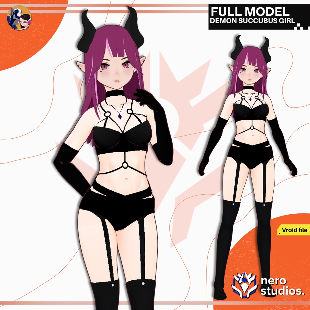 DEMON SUCCUBUS LINGERIE (VROID FILE), デーモン セクシー ゴシック サキュバス 角のある ランジェリー 肌着