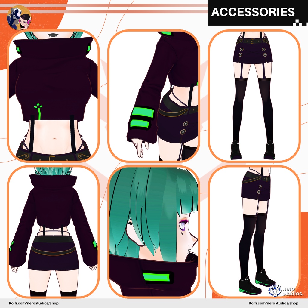 CYBERPUNK GOTHIC GIRL FUTURISTIC URBAN OUTFIT (VROID FILE) / サイバーパンク ゴシック 女の子 未来的 都会的な 衣裳