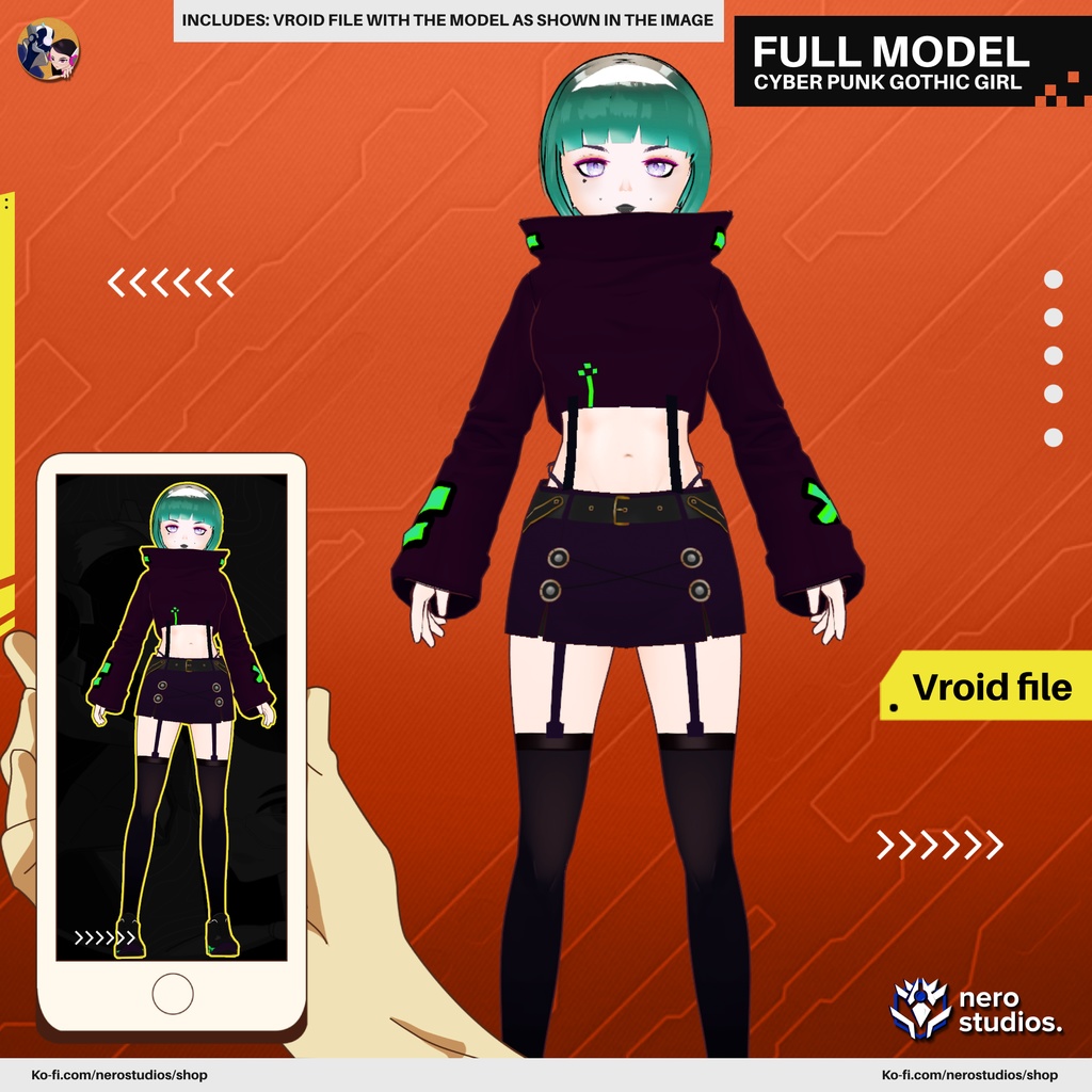 CYBER PUNK GOTHIC GIRL FUTURISTIC URBAN OUTFIT (VROID FILE) / サイバーパンク ゴシック 女の子 未来的 都会的な 衣裳