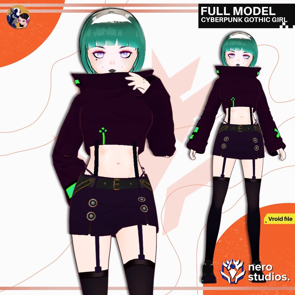 CYBERPUNK GOTHIC GIRL FUTURISTIC URBAN OUTFIT (VROID FILE) / サイバーパンク ゴシック 女の子 未来的 都会的な 衣裳