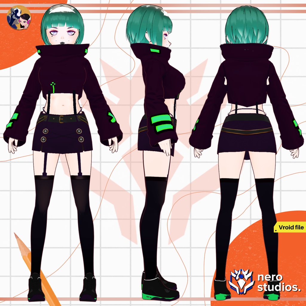 CYBER PUNK GOTHIC GIRL FUTURISTIC URBAN OUTFIT (VROID FILE) / サイバーパンク ゴシック 女の子 未来的 都会的な 衣裳