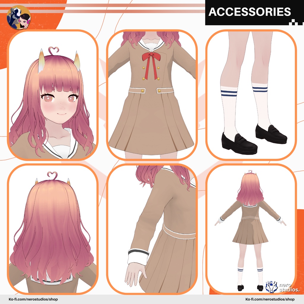 CUTE DEMON PINK GIRL, PINK HAIR, DEMON HORNS, CUTE DRESS (VROID FILE) / ロリータ 衣装 ゆめかわいい かわいいドレス ピンク デーモンホーン