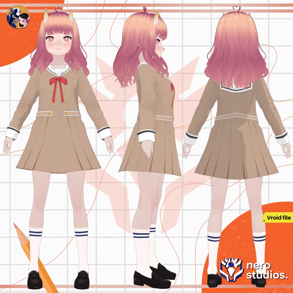 CUTE DEMON PINK GIRL, PINK HAIR, DEMON HORNS, CUTE DRESS (VROID FILE) / ロリータ 衣装 ゆめかわいい かわいいドレス ピンク デーモンホーン