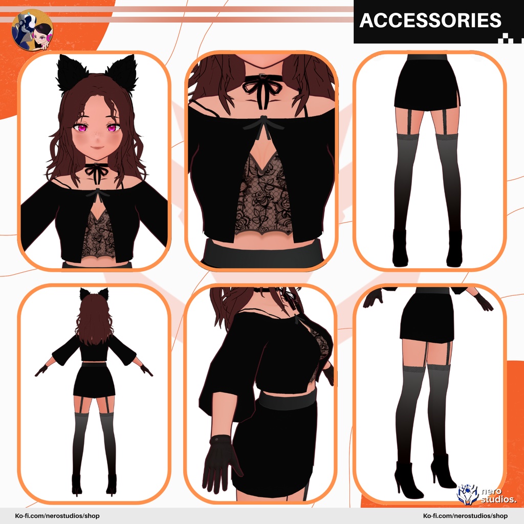 SEXY CAT GIRL HALLOWEEN COSTUME CURLY HAIR LINGERIE ELEGANT (VROID FILE) / セクシー 猫 女の子 ハロウィン コスチューム 巻き 髪 ランジェリー