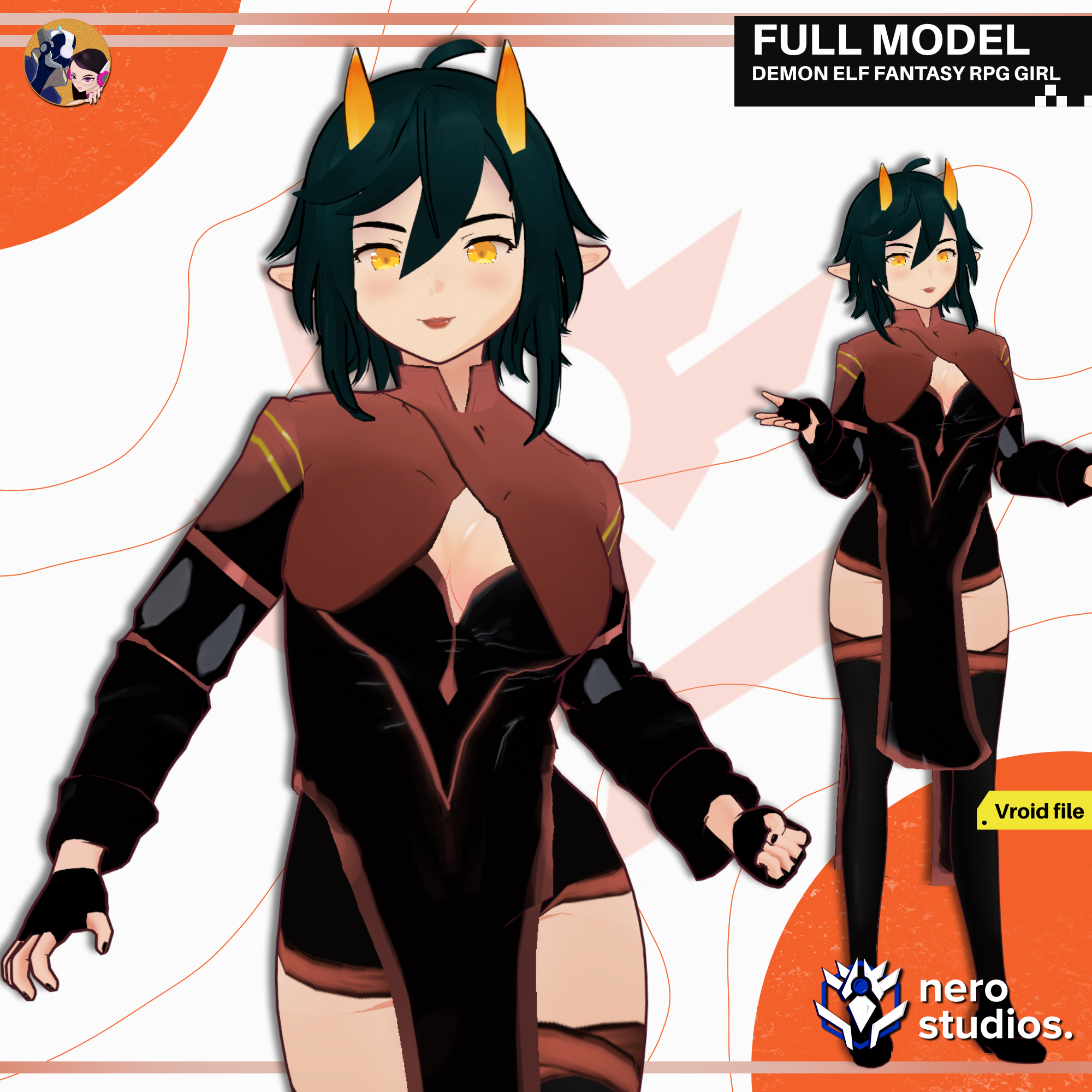 DEMON ELF FANTASY RPG GIRL COAT EVIL HORNED SEXY (VROID FILE) 悪魔 妖精 ファンタジー RPG 女の子 コート 角のある セクシー