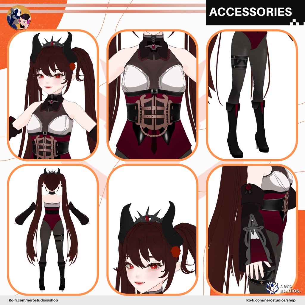 DEMON SUCCUBUS LINGERIE, HORNS, SEXY ANIME GIRL (VROID FILE) / ハロウィン 鬼 サキュバス 悪魔 チョーカー ツノ セクシー