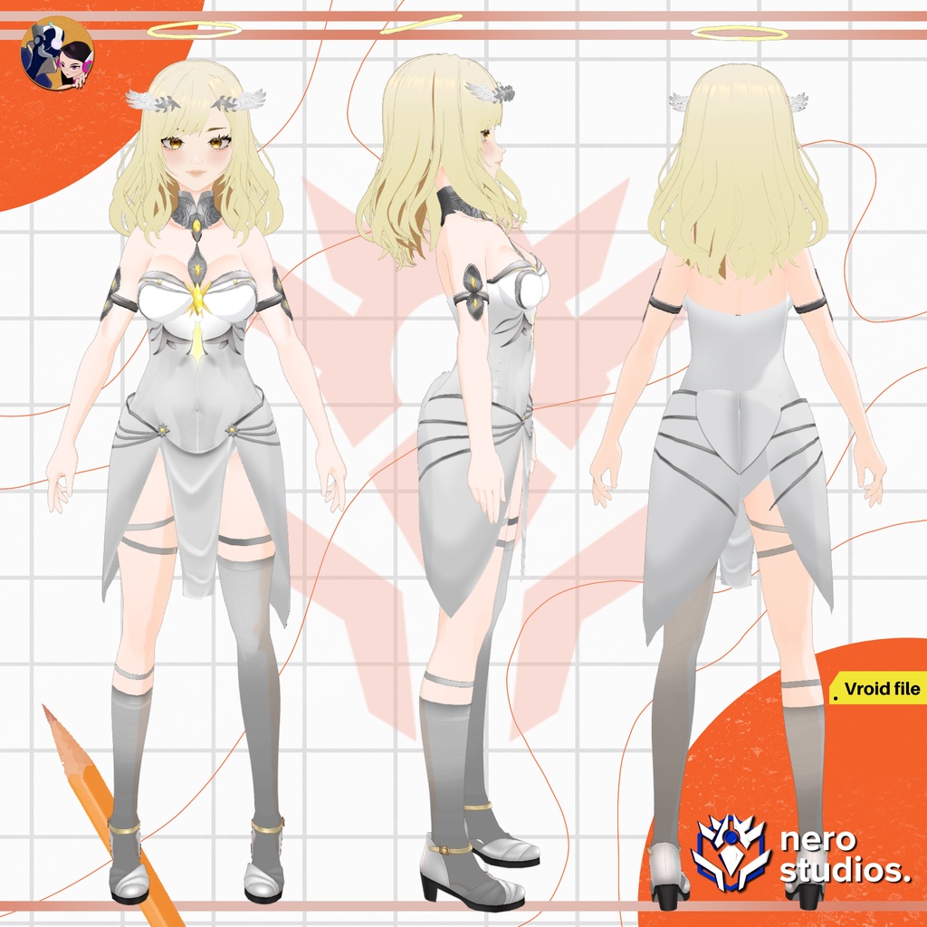 ANGEL SUIT ELEGANT SEXY GIRL AND HANDSOME BOY, WHITE DRESS, WHITE SUIT (VROID FILE) / 3Dモデル (VROIDファイル) エンジェルスーツ エレガントな少年 ハンサム , キュート セクシー 白いドレス ストッキング 女神 天使の輪