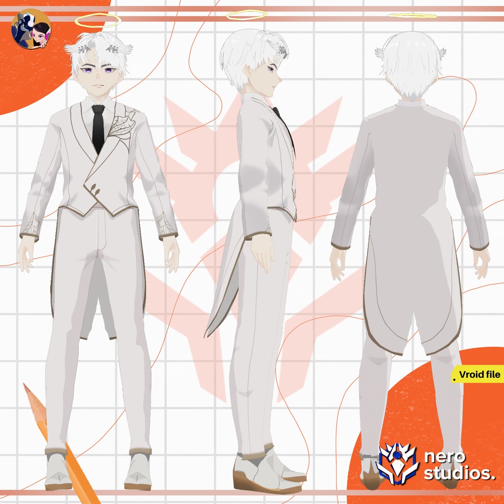 ANGEL SUIT ELEGANT SEXY GIRL AND HANDSOME BOY, WHITE DRESS, WHITE SUIT (VROID FILE) / 3Dモデル (VROIDファイル) エンジェルスーツ エレガントな少年 ハンサム , キュート セクシー 白いドレス ストッキング 女神 天使の輪