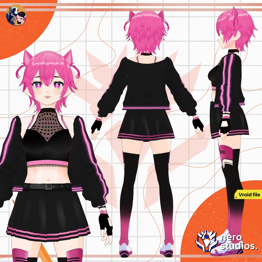 SCIFI GIRL BODYSUIT, CUTE PINK OUTFIT GLOW CAT GIRL, SCIFI BODY SUIT (VROID FILES) / SF 女の子 ボディスーツ かわいい ピンク 服装 猫娘 未来的な