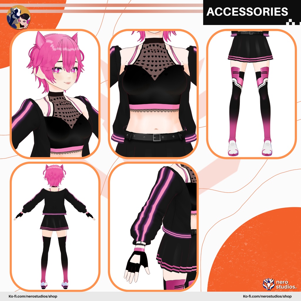 SCIFI GIRL BODYSUIT, CUTE PINK OUTFIT GLOW CAT GIRL, SCIFI BODY SUIT (VROID FILES) / SF 女の子 ボディスーツ かわいい ピンク 服装 猫娘 未来的な