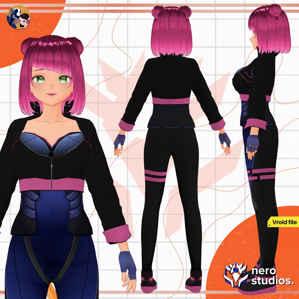 SCIFI GIRL BODYSUIT, CUTE PINK OUTFIT GLOW CAT GIRL, SCIFI BODY SUIT (VROID FILES) / SF 女の子 ボディスーツ かわいい ピンク 服装 猫娘 未来的な