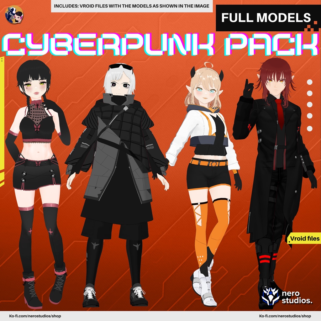 CYBERPUNK VTUBER, VAMPIRE ELF, SCIFI DEMON GIRL, CYBERWEAR FUTURISTIC OUTFIT (VROID FILE) / 3Dモデル サイバーパンク サイバーウェア 未来的な SF ヴァンパイア 都市