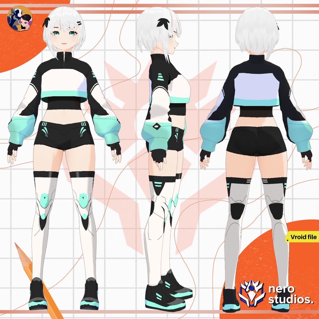 SPORTS OUTFIT ANIME CELL SHADED STYLE CYBERPUNK NEO FASHION CUTE GIRL SCI FI JACKET AND TECH SHOES (VROID FILE) / サイバーパンク スポーツウェア スポーツ SF ジャケット 制服 未来的な セクシー 女の子 かわいい