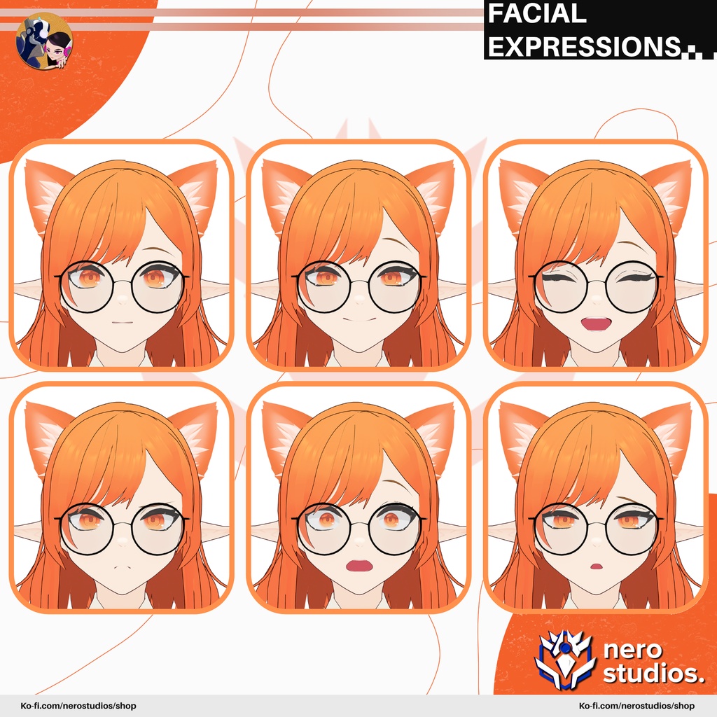 CUTE DRESS FOX GIRL UNIFORM LOLITA CELL SHADED 2D ANIME STYLE GLASSES SEXY SHORT HAIR (VROID FILE) / ロリータ かわいい ドレス キツネ 女の子