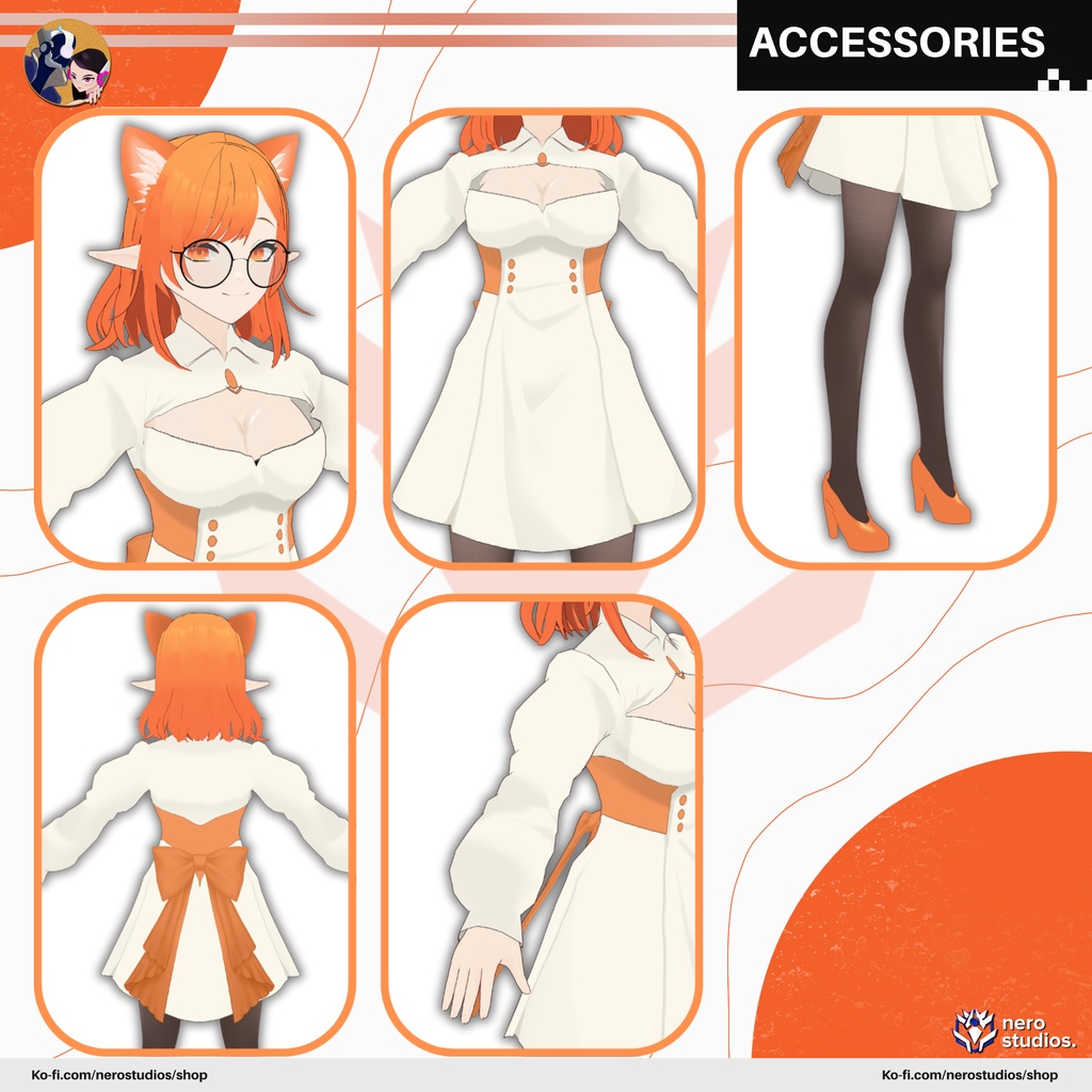 CUTE DRESS FOX GIRL UNIFORM LOLITA CELL SHADED 2D ANIME STYLE GLASSES SEXY SHORT HAIR (VROID FILE) / ロリータ かわいい ドレス キツネ 女の子