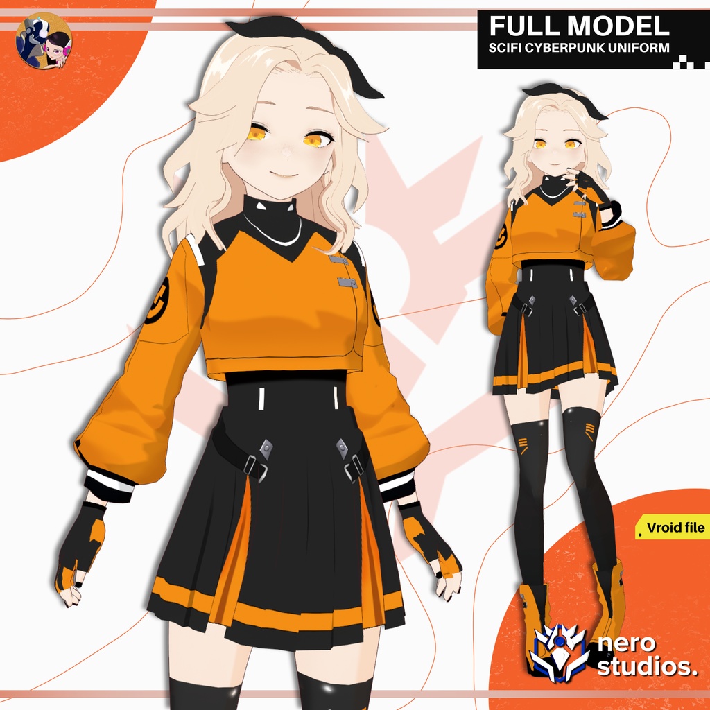 SCIFI CYBERPUNK UNIFORM ORANGE COOL CUTE SEXY MODERN NEO FUTURITIC OUTFIT FIGHTER GIRL (VROID FILE) / SF サイバーパンク 制服 未来的な セクシー 女の子