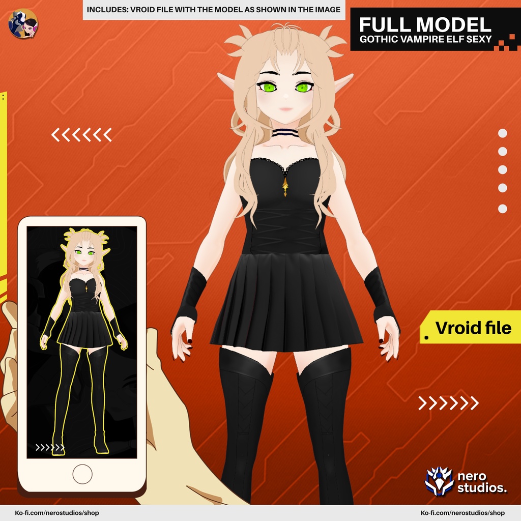 GOTHIC VAMPIRE ELF SEXY CORSET HIGH BOOTS MESSY HAIR (VROID FILE) / ゴシック ヴァンパイア エルフ セクシー コルセット