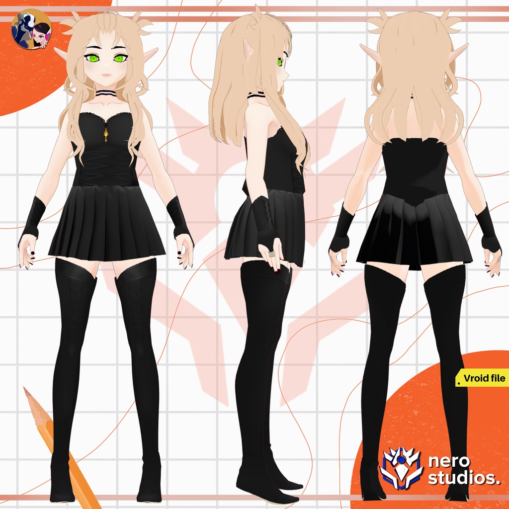 GOTHIC VAMPIRE ELF SEXY CORSET HIGH BOOTS MESSY HAIR (VROID FILE) / ゴシック ヴァンパイア エルフ セクシー コルセット