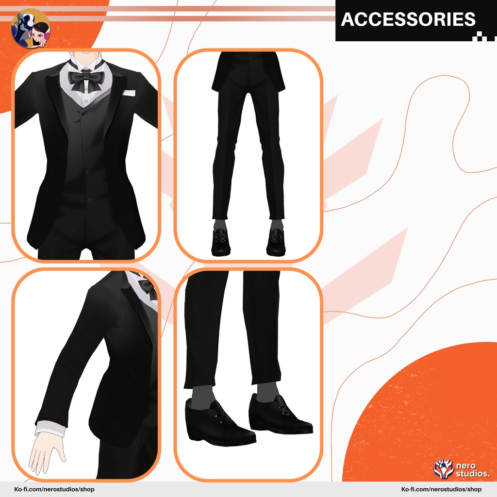 ELEGANT SUIT SMOKIN SPY HANDSOME CUTE MAN ANDROGYNOUS FULL OUTFIT SET CLOTHES FANCY AND CUTE HAIRSTYLE (VROID FILE) / 3Dモデル エレガント スーツ 喫煙 タキシード ネクタイ