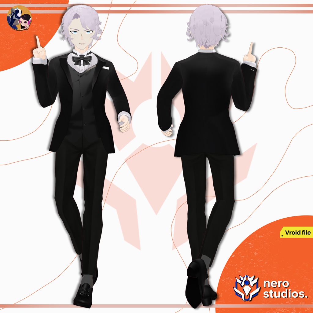 ELEGANT SUIT SMOKIN SPY HANDSOME CUTE MAN ANDROGYNOUS FULL OUTFIT SET CLOTHES FANCY AND CUTE HAIRSTYLE (VROID FILE) / 3Dモデル エレガント スーツ 喫煙 タキシード ネクタイ