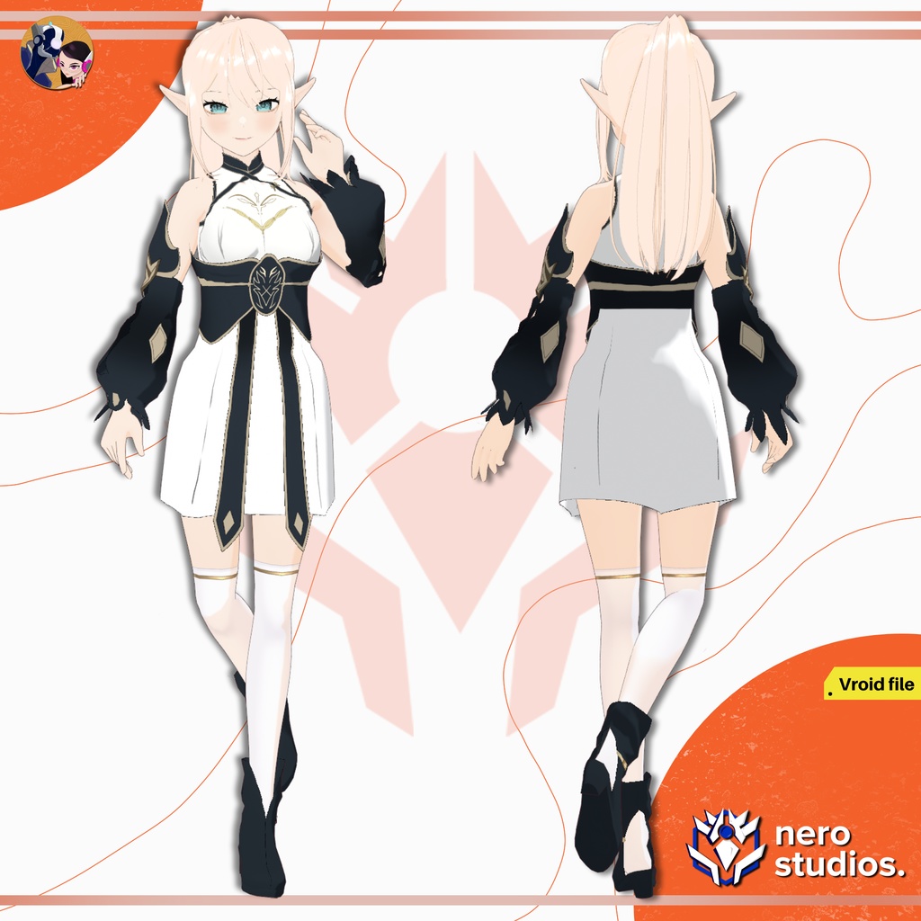 ELF ELEGANT FANCY DRESS FULL OUTFIT SET ELVES VAMPIRES CUTE SEXY ANIME STYLE SHADED FANTASY SCIFI (VROID FILE) / エルフ 妖精 精靈 かわいい ドレス セクシー ファンタジー SF 女の子 タイツ ドレス