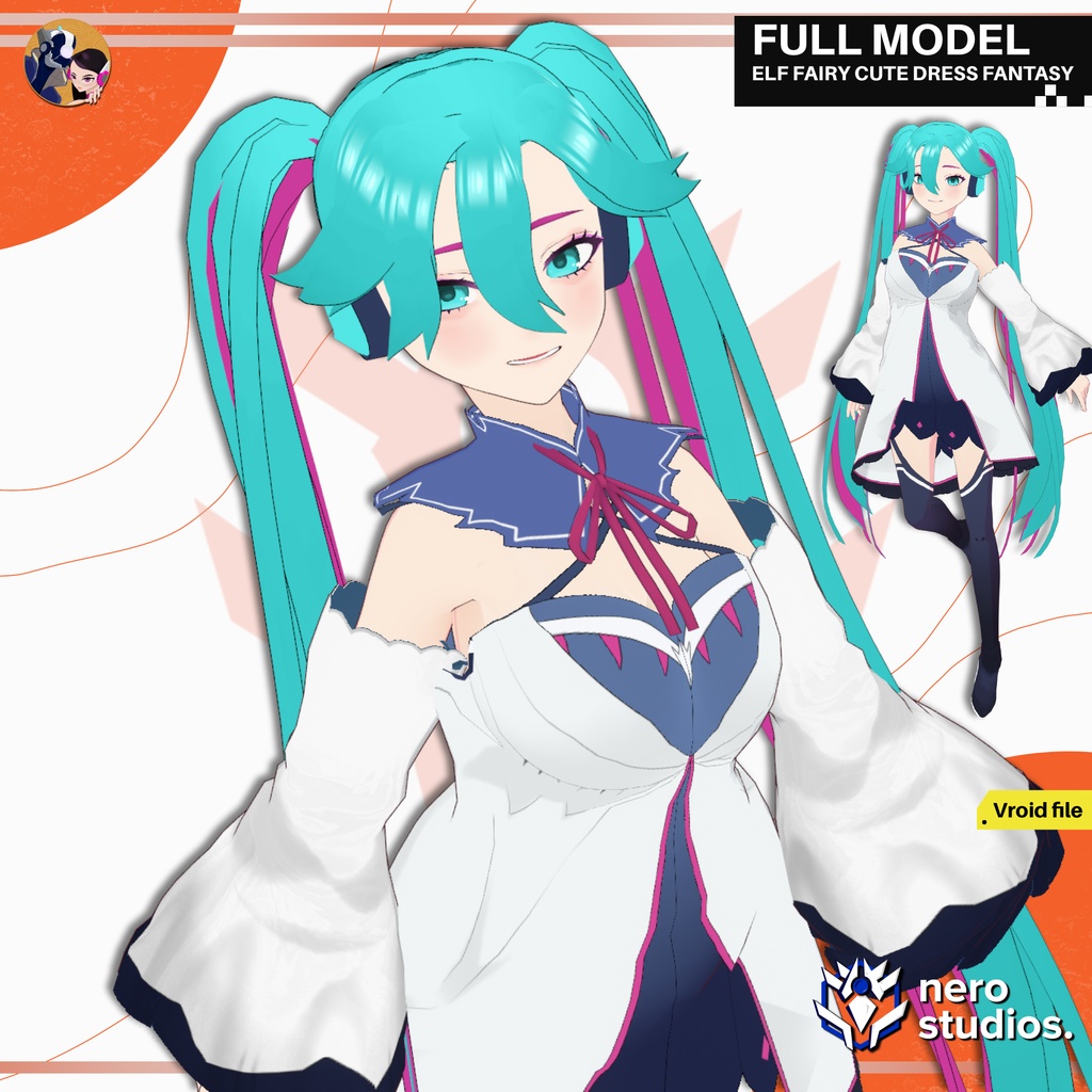 ELF FAIRY CUTE DRESS FANTASY DREAMY FULL OUTFIT AND HAIRSTYLE ANIME STYLE SET PRESET (VROID FILE) / 3Dモデル エルフ 妖精 ファンタジー ドレス タイツ ストッキング