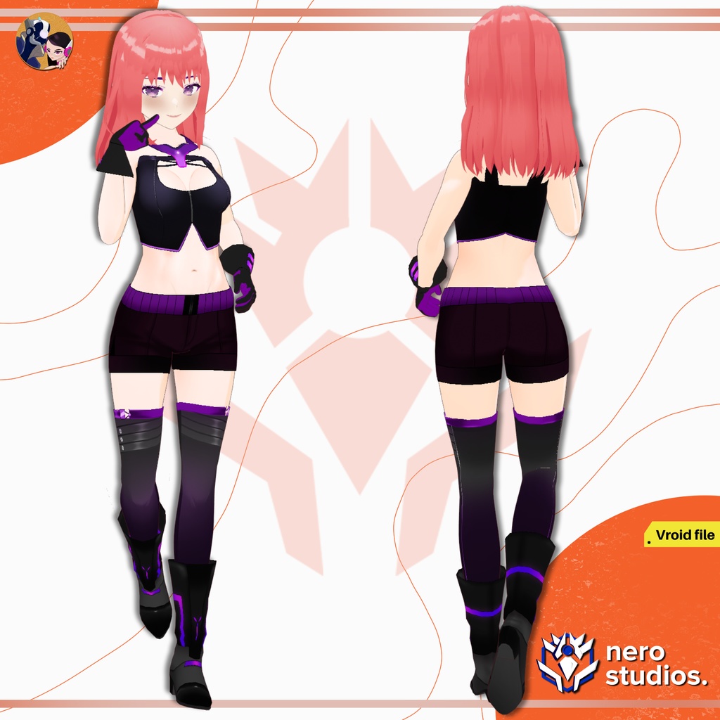SCIFI SUIT GIRL CYBERPUNK ARMOR CUTE SEXY GLOVES BOOTS ANIME CELL SHADED PRESET TEXTURE FULL OUFIT SET VROID FILE HAIRSTYLE (VROID FILE) / スポーツ SF 女の子 サイバーパンク 鎧 未来的な かわいい セクシー タイツ 手袋 ブーツ