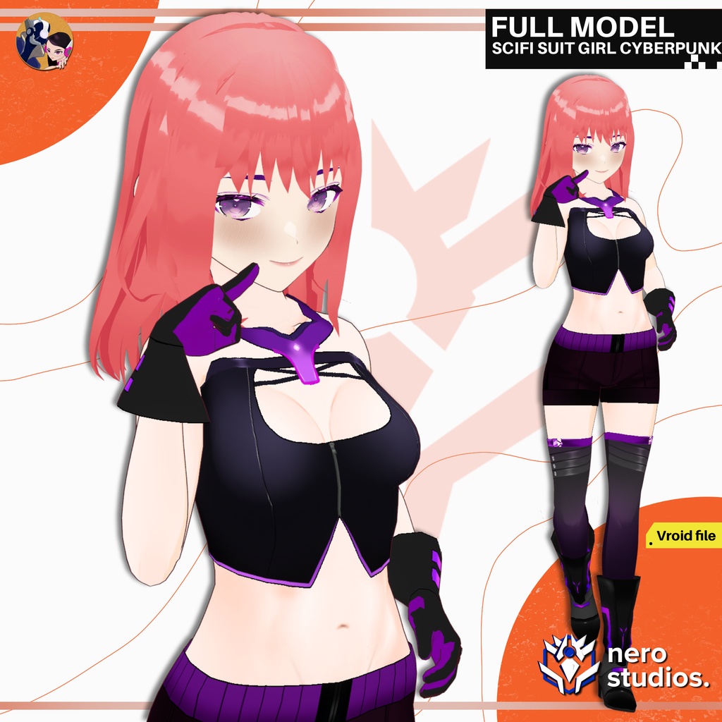 SCIFI SUIT GIRL CYBERPUNK ARMOR CUTE SEXY GLOVES BOOTS ANIME CELL SHADED PRESET TEXTURE FULL OUFIT SET VROID FILE HAIRSTYLE (VROID FILE) / スポーツ SF 女の子 サイバーパンク 鎧 未来的な かわいい セクシー タイツ 手袋 ブーツ