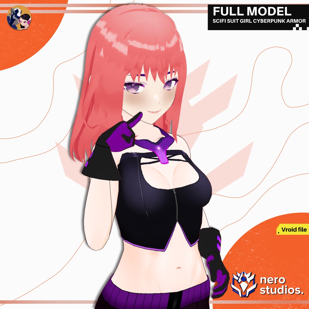 SCIFI SUIT GIRL CYBERPUNK ARMOR CUTE SEXY GLOVES BOOTS ANIME CELL SHADED PRESET TEXTURE FULL OUFIT SET VROID FILE HAIRSTYLE (VROID FILE) / スポーツ SF 女の子 サイバーパンク 鎧 未来的な かわいい セクシー タイツ 手袋 ブーツ
