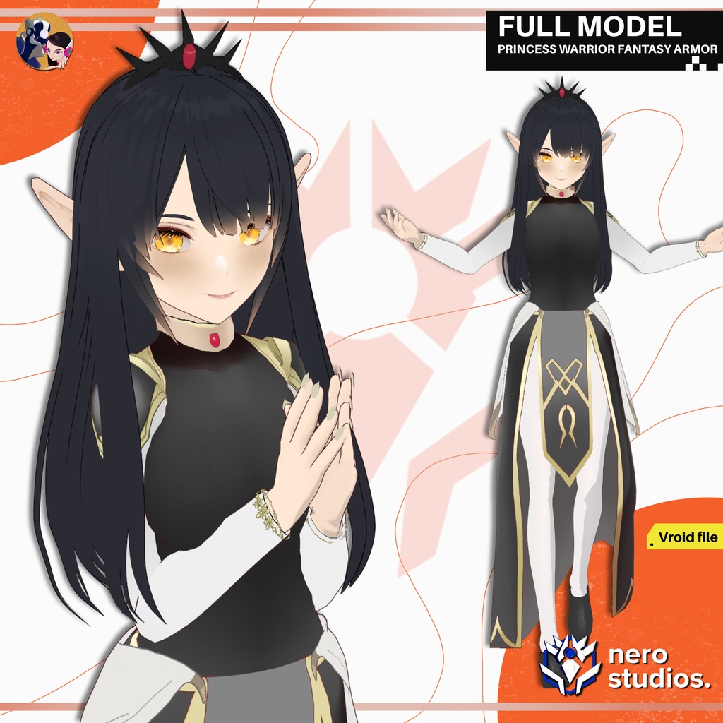 PRINCESS WARRIOR FANTASY ARMOR DRESS SCIFI CUTE SEXY ROYAL CROWN HAIRSTYLE PRESET FULL OUFIT SET (VROID FILE) / お姫様 姫 戦士 武士 ファンタジー 鎧 ドレス SF かわいい セクシー クラウン 冠 髪型