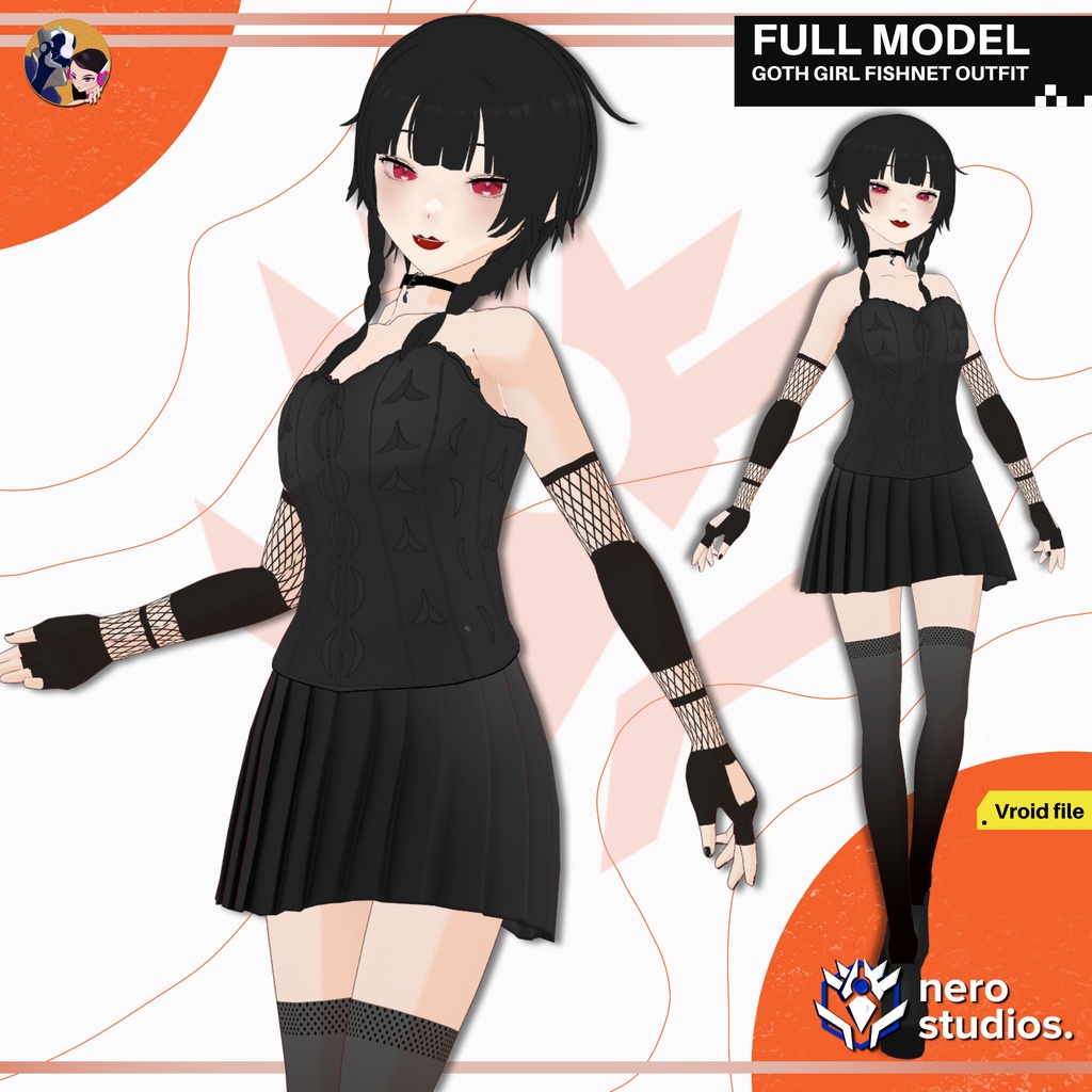 GOTH GIRL FISHNET GLOVES HOT OUTFIT FULL SET HIGH BOOTS SKIRT CORSET STRAPS SEXY CUTE DARK PUNK SCI FI (VROID FILE) / ゴシック 魚網 手袋 セクシー 女の子 ダーク パンク 黒 ドレス ブーツ スカート コルセット SF