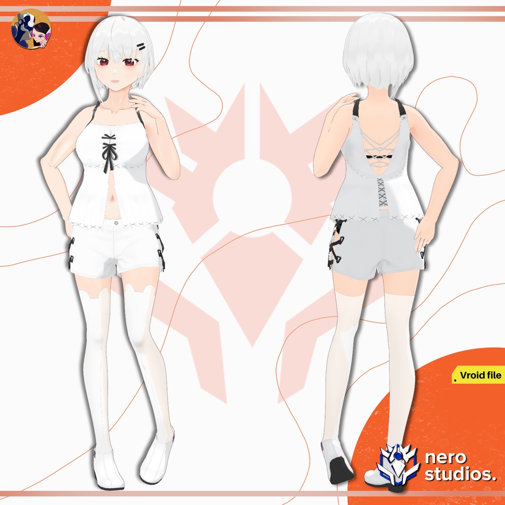 CASUAL OUTFIT CUTE SEXY BLOUSE SHORTS SOCKS BUNNIE MOUSE THEMED FULL SET HAIRSTYLE PRESET (VROID FILE) / かわいい セクシー 3Dモデル ブラウス パンツ タイツ 下着 髪型