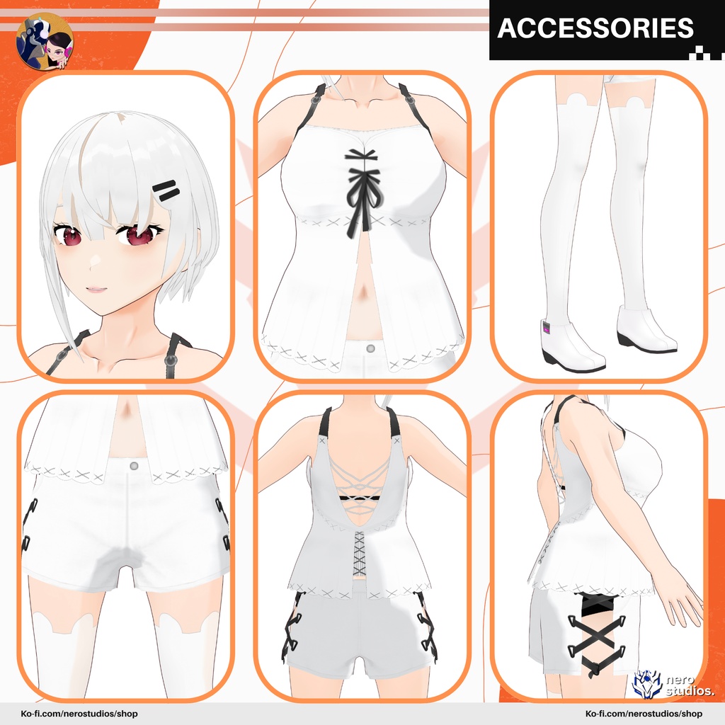CASUAL CUTE OUTFIT BLOUSE SHORTS SOCKS BUNNIE MOUSE THEMED FULL SET HAIRSTYLE PRESET (VROID FILE) / カジュアル 普段着 かわいい セクシー 3Dモデル ブラウス パンツ タイツ 下着 髪型