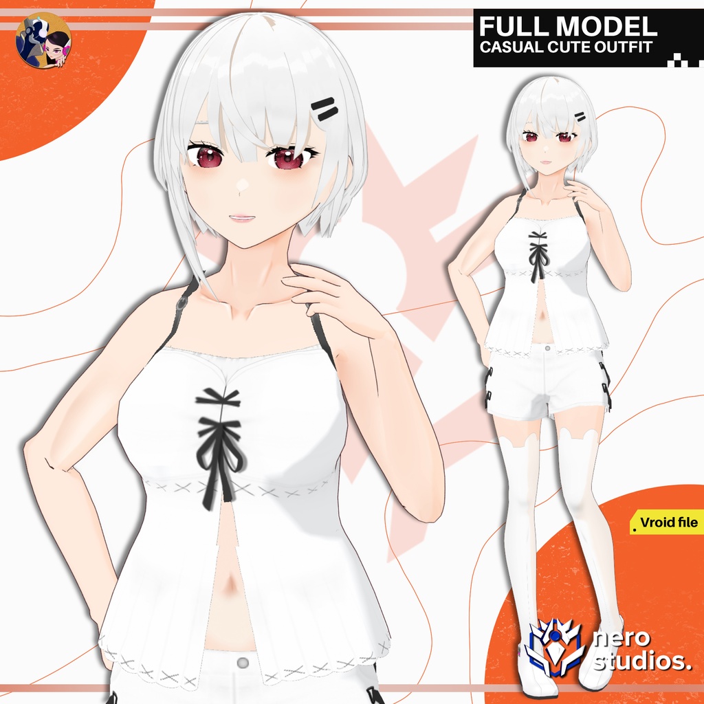 CASUAL CUTE OUTFIT BLOUSE SHORTS SOCKS BUNNIE MOUSE THEMED FULL SET HAIRSTYLE PRESET (VROID FILE) / カジュアル 普段着 かわいい セクシー 3Dモデル ブラウス パンツ タイツ 下着 髪型