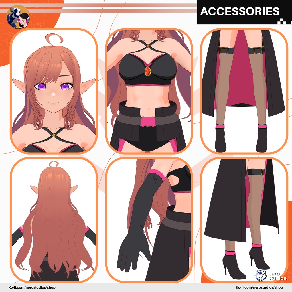 ELF SEXY DRESS ANIME CELL SHADED STYLE CEREMONIAL STRAPS BRA COAT GLOVES SOCKS HEELS TEXTURE FULL OUTFIT SET PRESET (VROID FILE) / 3DCG エルフ セクシー ドレス ファンタジー ストラップ コート 手袋 タイツ ハイヒール