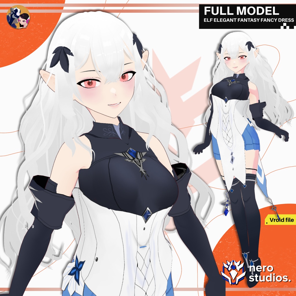 ELF ELEGANT FANTASY FANCY DRESS FULL OUTFIT SET PRESET HAIR VROID CUTE AND SEXY COAT GLOVES SOCKS HEELS (VROID FILE) / エルフ エレガント ファンタジー ドレス ストッキング 手袋 かわいい セクシー 3Dモデル