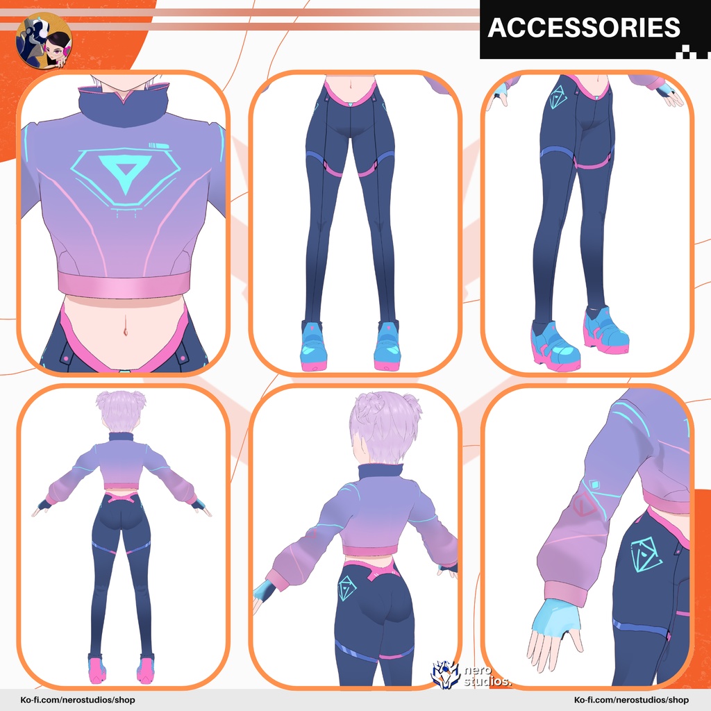 CELL SHADED TECH SPORTSWEAR SCIFI OUTFIT COSTUME SEXY BODYSUIT FUTURISTIC CUTE GIRL (VROID FILE) / SF 未来的な スポーツウェア 制服 服装 コスチューム サイバーパンク 女の子 スニーカー ファンタジー