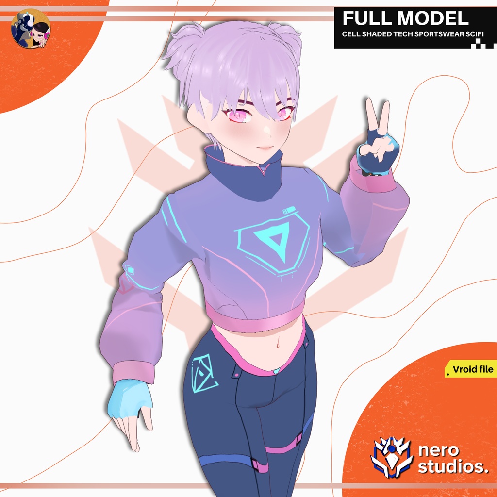 CELL SHADED TECH SPORTSWEAR SCIFI OUTFIT COSTUME SEXY BODYSUIT FUTURISTIC CUTE GIRL (VROID FILE) / SF 未来的な スポーツウェア 制服 服装 コスチューム サイバーパンク 女の子 スニーカー ファンタジー