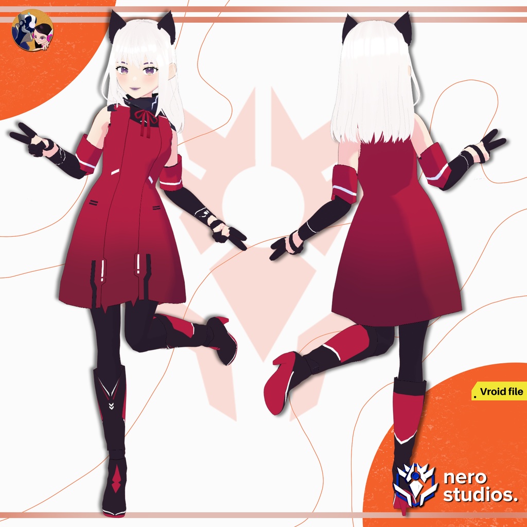 SCIFI BODYSUIT DRESS TECH GEAR SEXY CUTE CELL SHADED ANIME CAT GIRL OUTFIT FULL SET (VROID FILE) / SF 猫 女の子 猫耳 ボディスーツ 赤 ドレス セクシー かわいい ハイヒール テックウェア