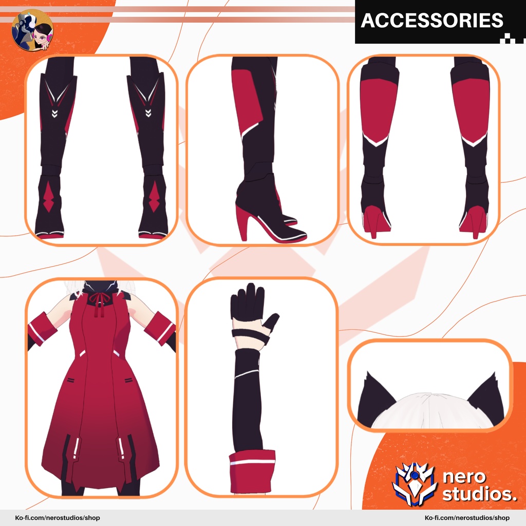 SCIFI BODYSUIT DRESS TECH GEAR SEXY CUTE CELL SHADED ANIME CAT GIRL OUTFIT FULL SET (VROID FILE) / SF 猫 女の子 猫耳 ボディスーツ 赤 ドレス セクシー かわいい ハイヒール テックウェア