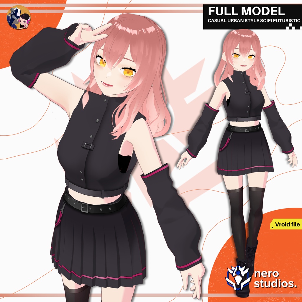 CASUAL URBAN STYLE SCIFI FUTURISTIC OUTFIT FULL SET CUTE SEXY GIRL SKIRT SOCKS STOCKING BOOTS HAIRSTYLE (VROID FILE) / ゴシック SF サイバーウェア 未来的な 服装 アーバンスタイル スカート ストッキング